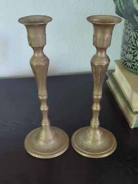 Vintage Metal Taper Candle Holders - Pair